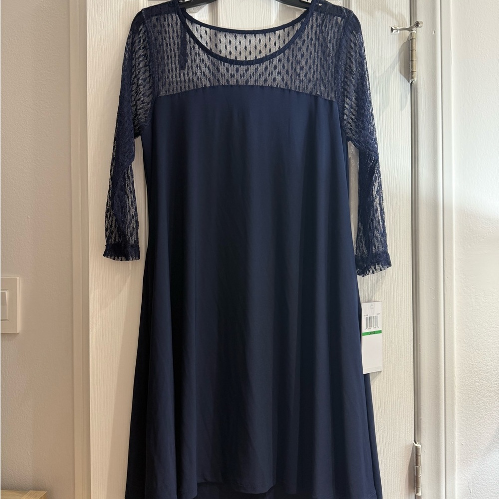 NWT Nina Leonard Navy Long Sleeve Dress